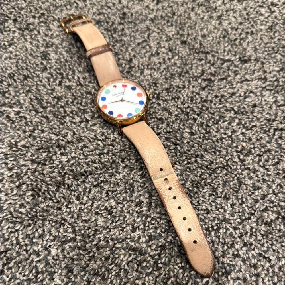 Kate Spade Tan Leather Strap Watch with Colorful Dots